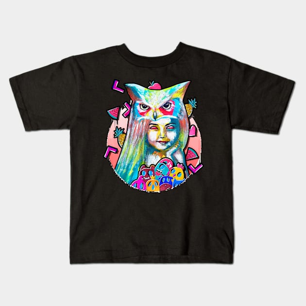 owl head sarah painting Kids T-Shirt by Tucker0231